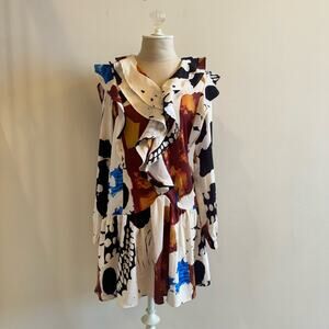 Mulla Ruffle Mini Dress Womens Small Art to Wear Boho Festival Maximalism Colors